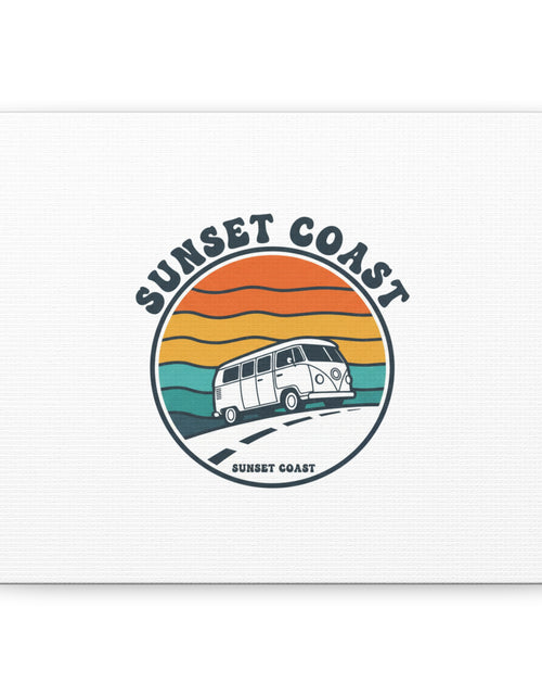 Load image into Gallery viewer, Sunset Coast Retro VW Bus Matte Canvas, 1970s Sunset Palm Poster | Vintage Surf Roadtrip
