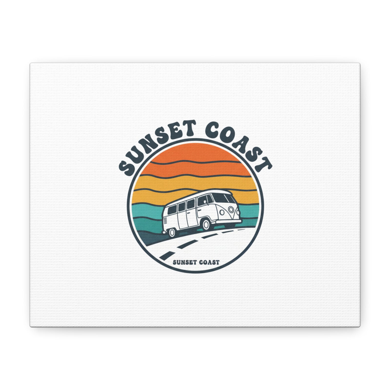 Sunset Coast Retro VW Bus Matte Canvas, 1970s Sunset Palm Poster | Vintage Surf Roadtrip