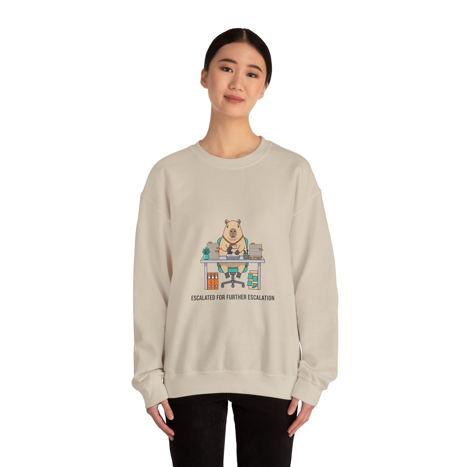 Escalated for Further Escalation Sweatshirt | office raccoon, animal HR meme