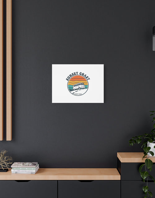 Load image into Gallery viewer, Sunset Coast Retro VW Bus Matte Canvas, 1970s Sunset Palm Poster | Vintage Surf Roadtrip
