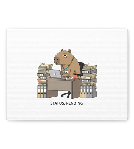 Status: Pending office capybara illustration Canvas | Unhinged Animal Bureaucracy, adulting animal art