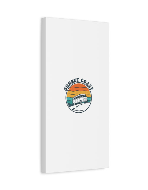 Load image into Gallery viewer, Sunset Coast Retro VW Bus Matte Canvas, 1970s Sunset Palm Poster | Vintage Surf Roadtrip
