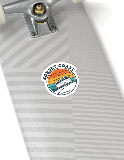 Load image into Gallery viewer, Sunset Coast Retro Van Sticker | 70s Sunset, Vintage Palm Graphic
