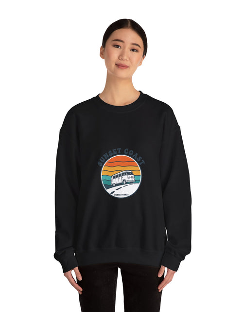 Load image into Gallery viewer, Sunset Coast VW Van Crewneck Sweatshirt | 70s Sunset Retro Surf Graphic

