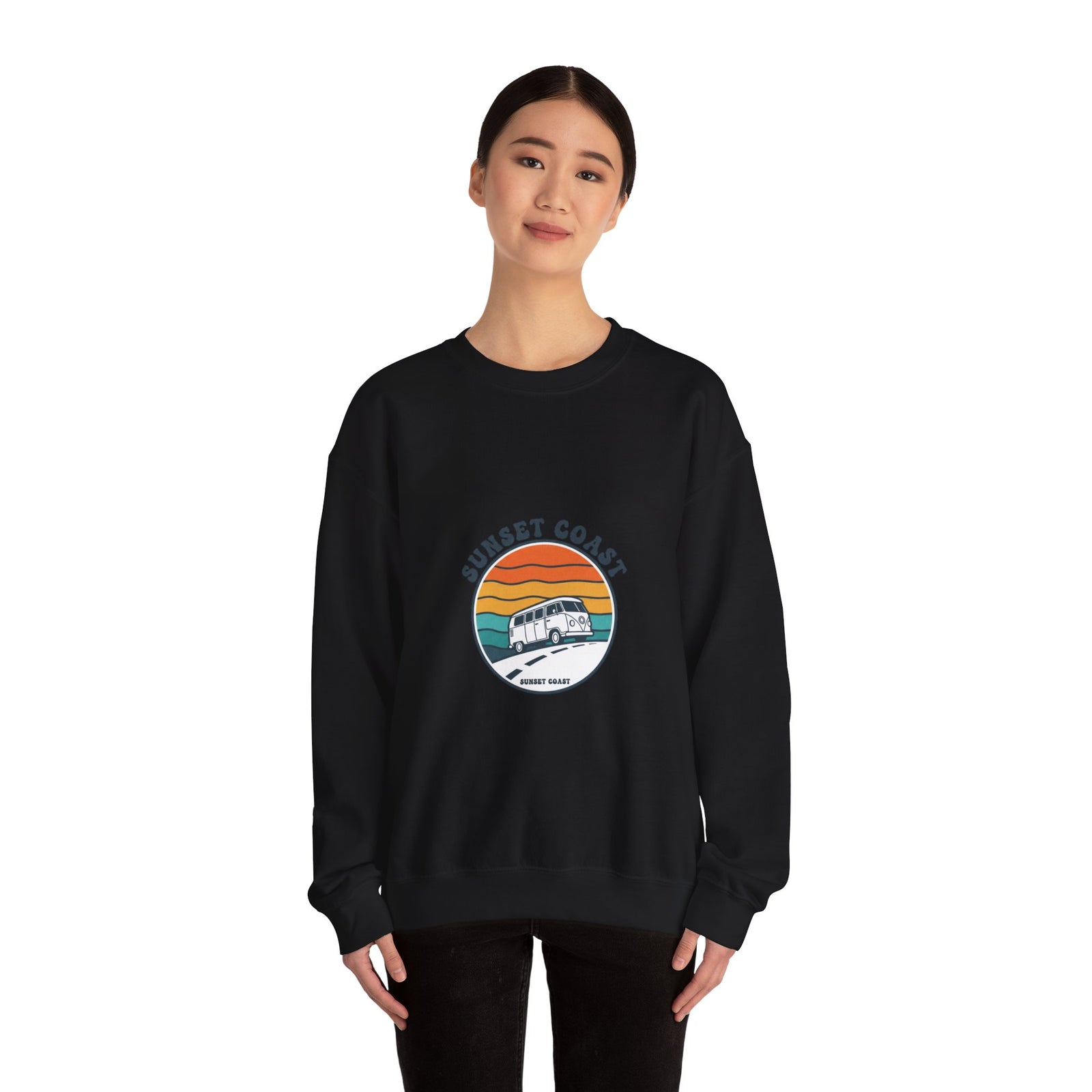 Sunset Coast VW Van Crewneck Sweatshirt | 70s Sunset Retro Surf Graphic