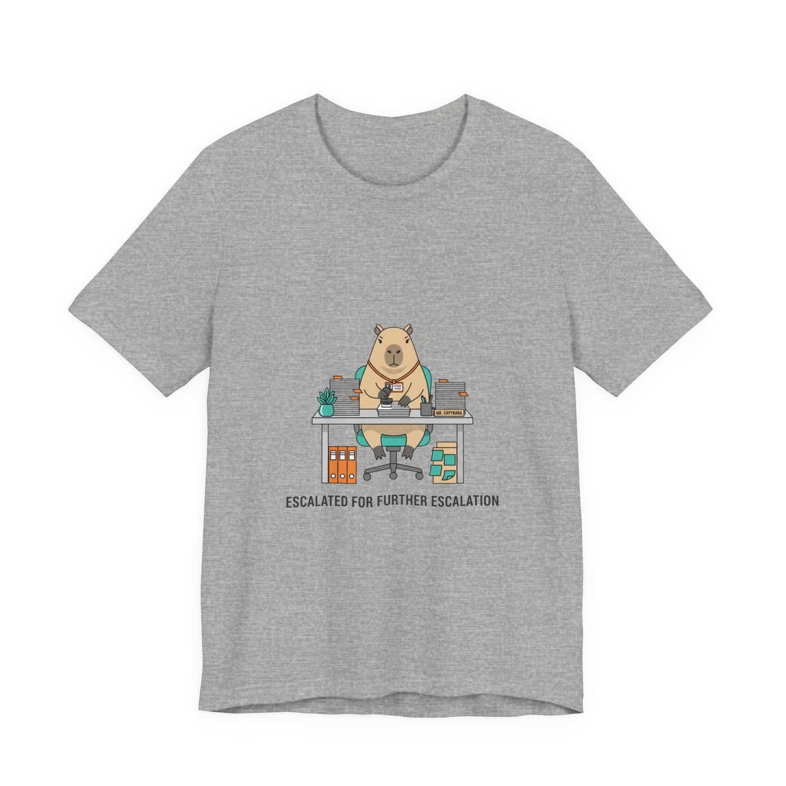 Escalated for Further Escalation Bear Desk Tee | Unhinged Animal Bureaucracy, office bear illustration