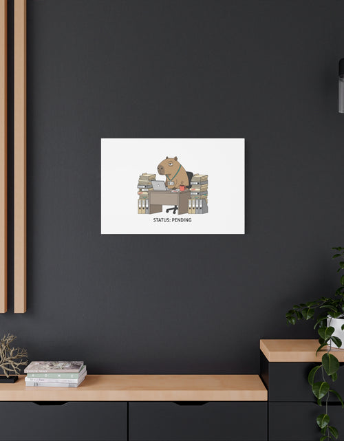 Load image into Gallery viewer, Status: Pending office capybara illustration Canvas | Unhinged Animal Bureaucracy, adulting animal art
