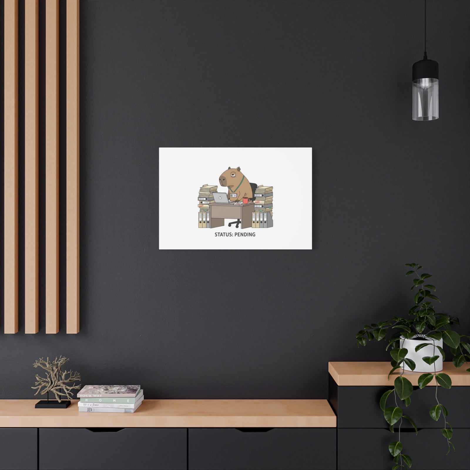 Status: Pending office capybara illustration Canvas | Unhinged Animal Bureaucracy, adulting animal art