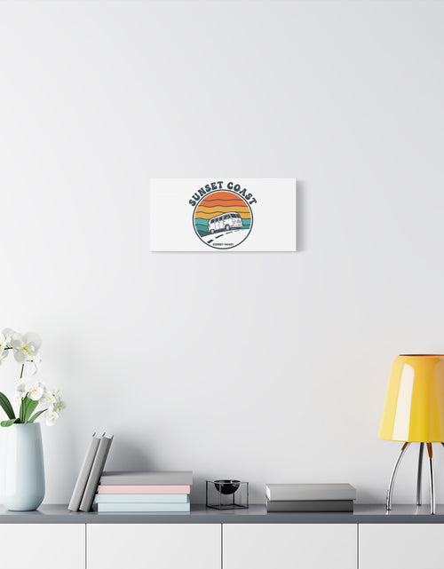 Load image into Gallery viewer, Sunset Coast Retro VW Bus Matte Canvas, 1970s Sunset Palm Poster | Vintage Surf Roadtrip
