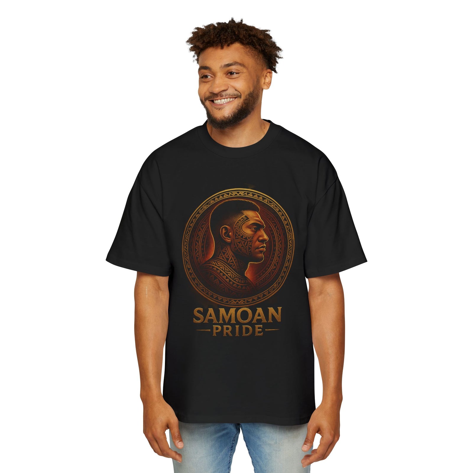 Samoan Pride Men's Tee — Polynesian Tribal Portrait Graphic