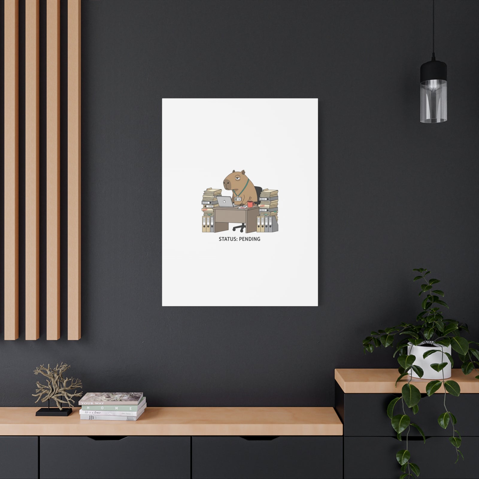 Status: Pending office capybara illustration Canvas | Unhinged Animal Bureaucracy, adulting animal art