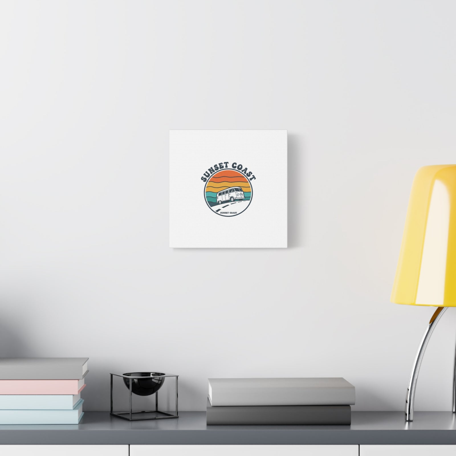 Sunset Coast Retro VW Bus Matte Canvas, 1970s Sunset Palm Poster | Vintage Surf Roadtrip
