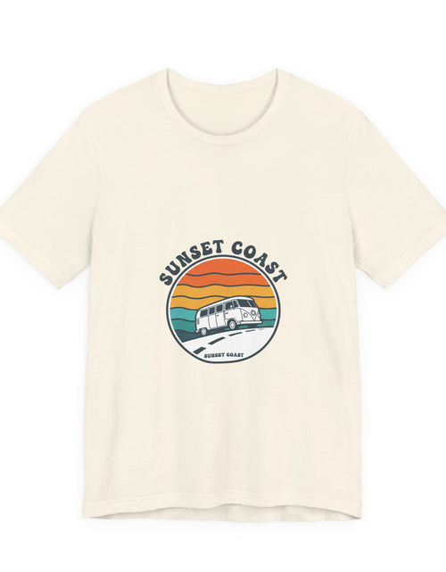 Load image into Gallery viewer, Sunset Coast Retro Surf Graphic Tee | 70s Sunset Shirt, Vintage Palm Postcard
