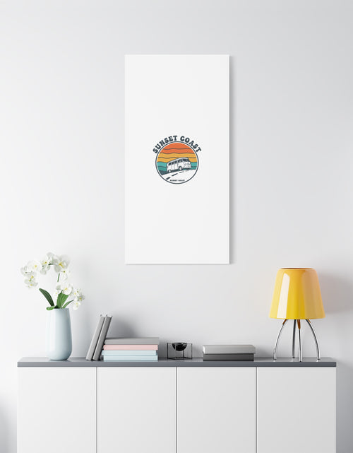 Load image into Gallery viewer, Sunset Coast Retro VW Bus Matte Canvas, 1970s Sunset Palm Poster | Vintage Surf Roadtrip
