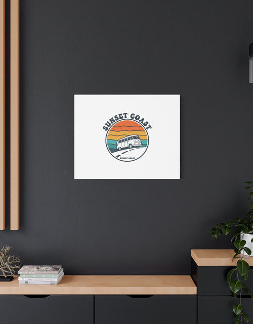 Load image into Gallery viewer, Sunset Coast Retro VW Bus Matte Canvas, 1970s Sunset Palm Poster | Vintage Surf Roadtrip
