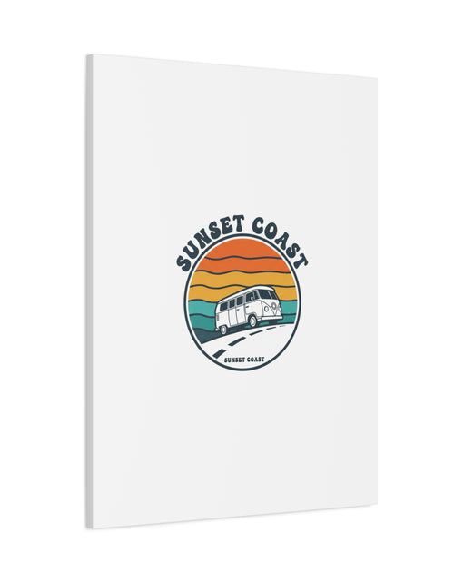 Load image into Gallery viewer, Sunset Coast Retro VW Bus Matte Canvas, 1970s Sunset Palm Poster | Vintage Surf Roadtrip
