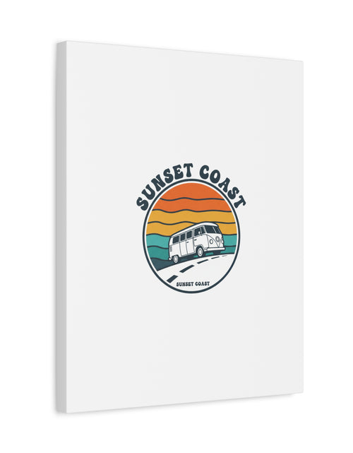 Load image into Gallery viewer, Sunset Coast Retro VW Bus Matte Canvas, 1970s Sunset Palm Poster | Vintage Surf Roadtrip

