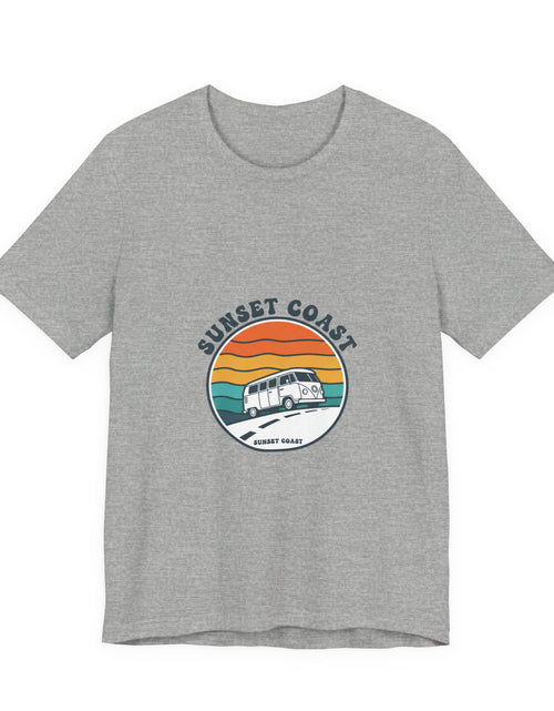 Load image into Gallery viewer, Sunset Coast Retro Surf Graphic Tee | 70s Sunset Shirt, Vintage Palm Postcard
