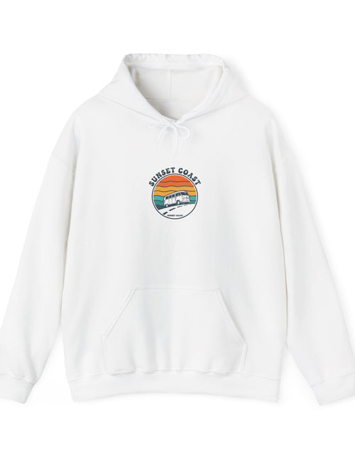 Load image into Gallery viewer, Sunset Coast Retro Surf Hoodie | 70s Sunset, Vintage Palm Graphic
