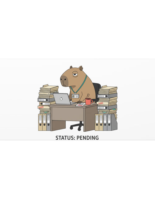 Load image into Gallery viewer, Status: Pending office capybara illustration Canvas | Unhinged Animal Bureaucracy, adulting animal art
