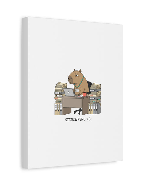 Load image into Gallery viewer, Status: Pending office capybara illustration Canvas | Unhinged Animal Bureaucracy, adulting animal art
