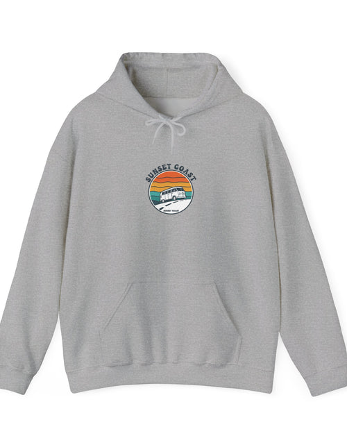 Load image into Gallery viewer, Sunset Coast Retro Surf Hoodie | 70s Sunset, Vintage Palm Graphic
