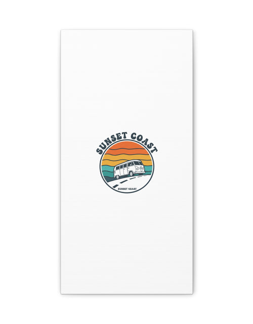 Load image into Gallery viewer, Sunset Coast Retro VW Bus Matte Canvas, 1970s Sunset Palm Poster | Vintage Surf Roadtrip
