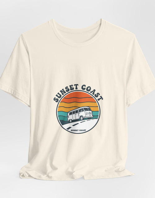 Load image into Gallery viewer, Sunset Coast Retro Surf Graphic Tee | 70s Sunset Shirt, Vintage Palm Postcard
