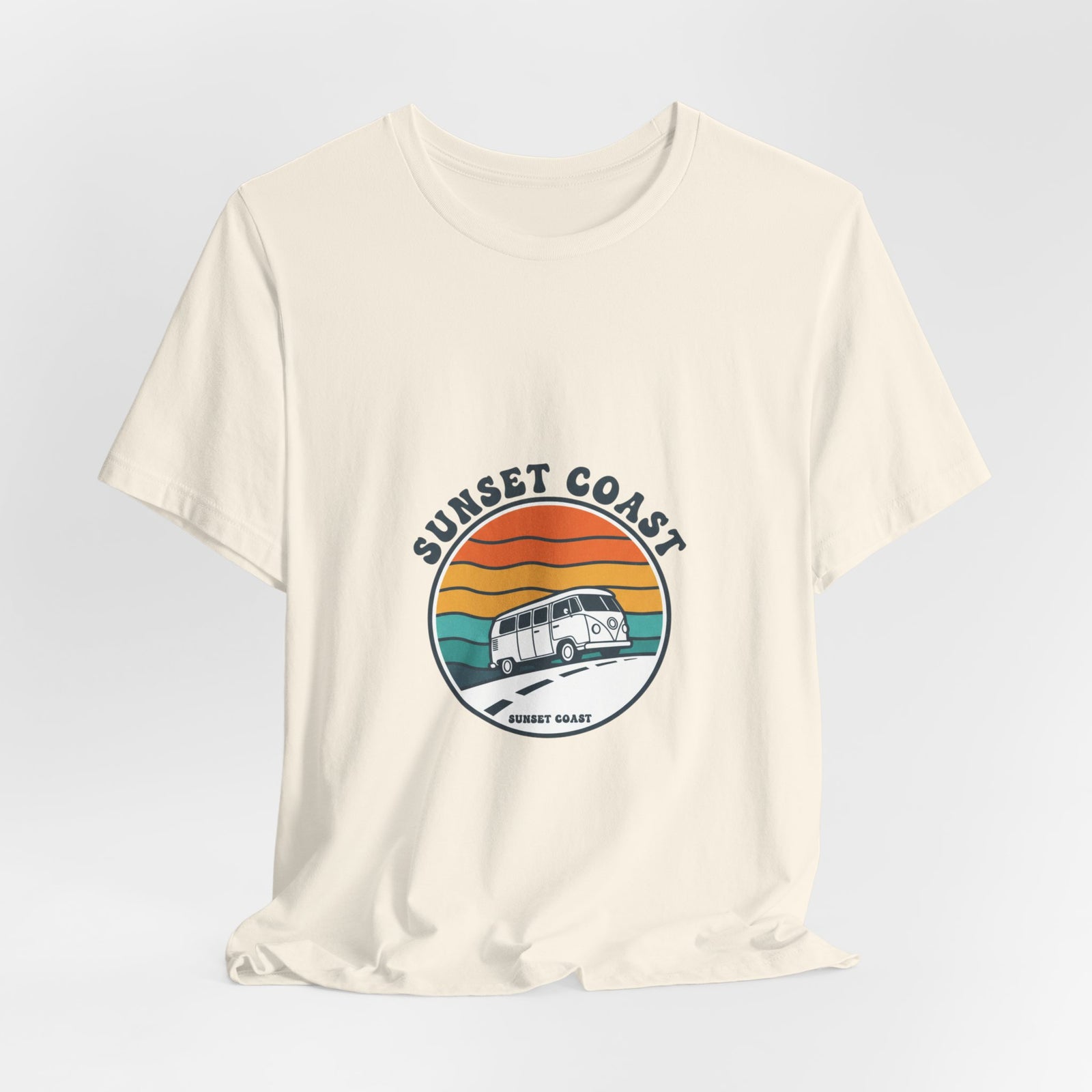 Sunset Coast Retro Surf Graphic Tee | 70s Sunset Shirt, Vintage Palm Postcard