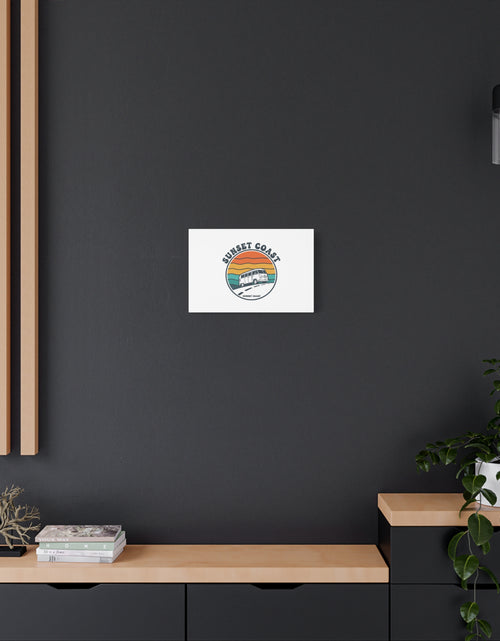 Load image into Gallery viewer, Sunset Coast Retro VW Bus Matte Canvas, 1970s Sunset Palm Poster | Vintage Surf Roadtrip
