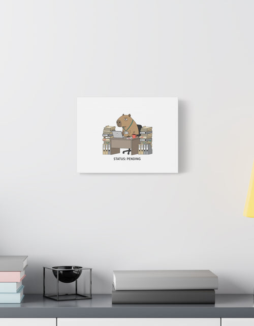 Load image into Gallery viewer, Status: Pending office capybara illustration Canvas | Unhinged Animal Bureaucracy, adulting animal art
