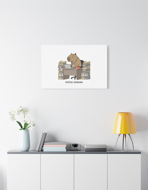 Load image into Gallery viewer, Status: Pending office capybara illustration Canvas | Unhinged Animal Bureaucracy, adulting animal art
