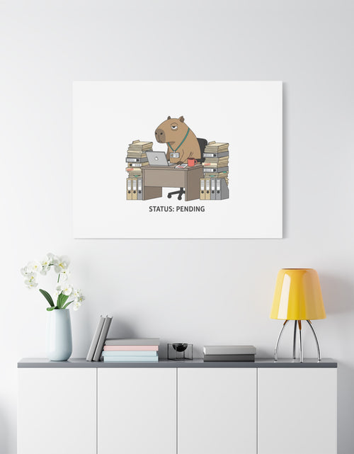 Load image into Gallery viewer, Status: Pending office capybara illustration Canvas | Unhinged Animal Bureaucracy, adulting animal art
