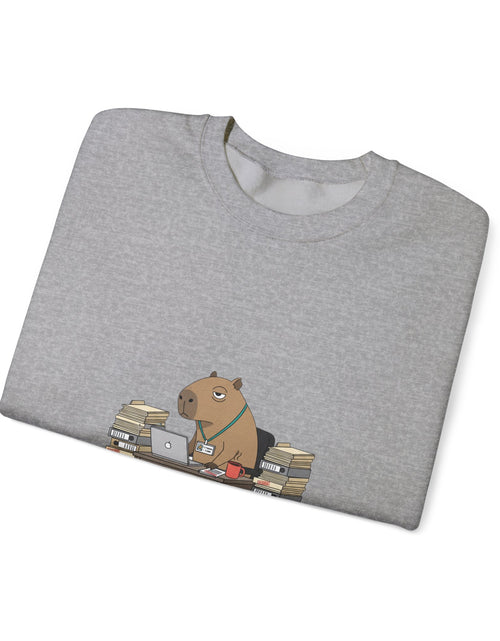 Load image into Gallery viewer, Status Pending Raccoon Desk Illustration Sweatshirt | Unhinged Animal Bureaucracy, office raccoon
