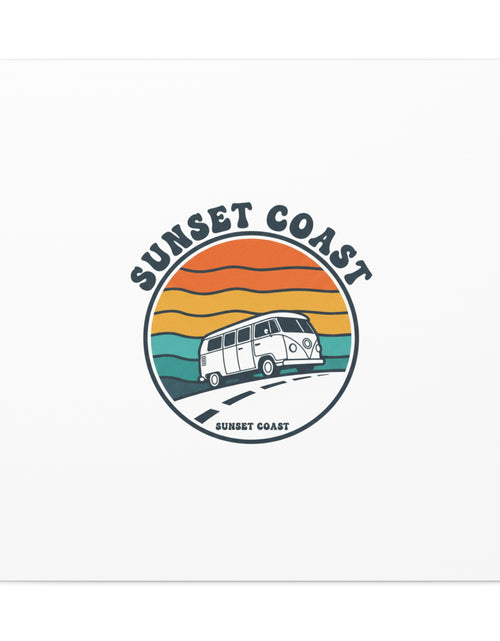 Load image into Gallery viewer, Sunset Coast Retro VW Bus Matte Canvas, 1970s Sunset Palm Poster | Vintage Surf Roadtrip
