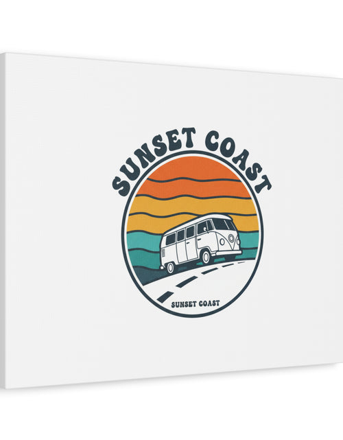 Load image into Gallery viewer, Sunset Coast Retro VW Bus Matte Canvas, 1970s Sunset Palm Poster | Vintage Surf Roadtrip

