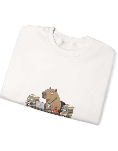 Load image into Gallery viewer, Status Pending Raccoon Desk Illustration Sweatshirt | Unhinged Animal Bureaucracy, office raccoon

