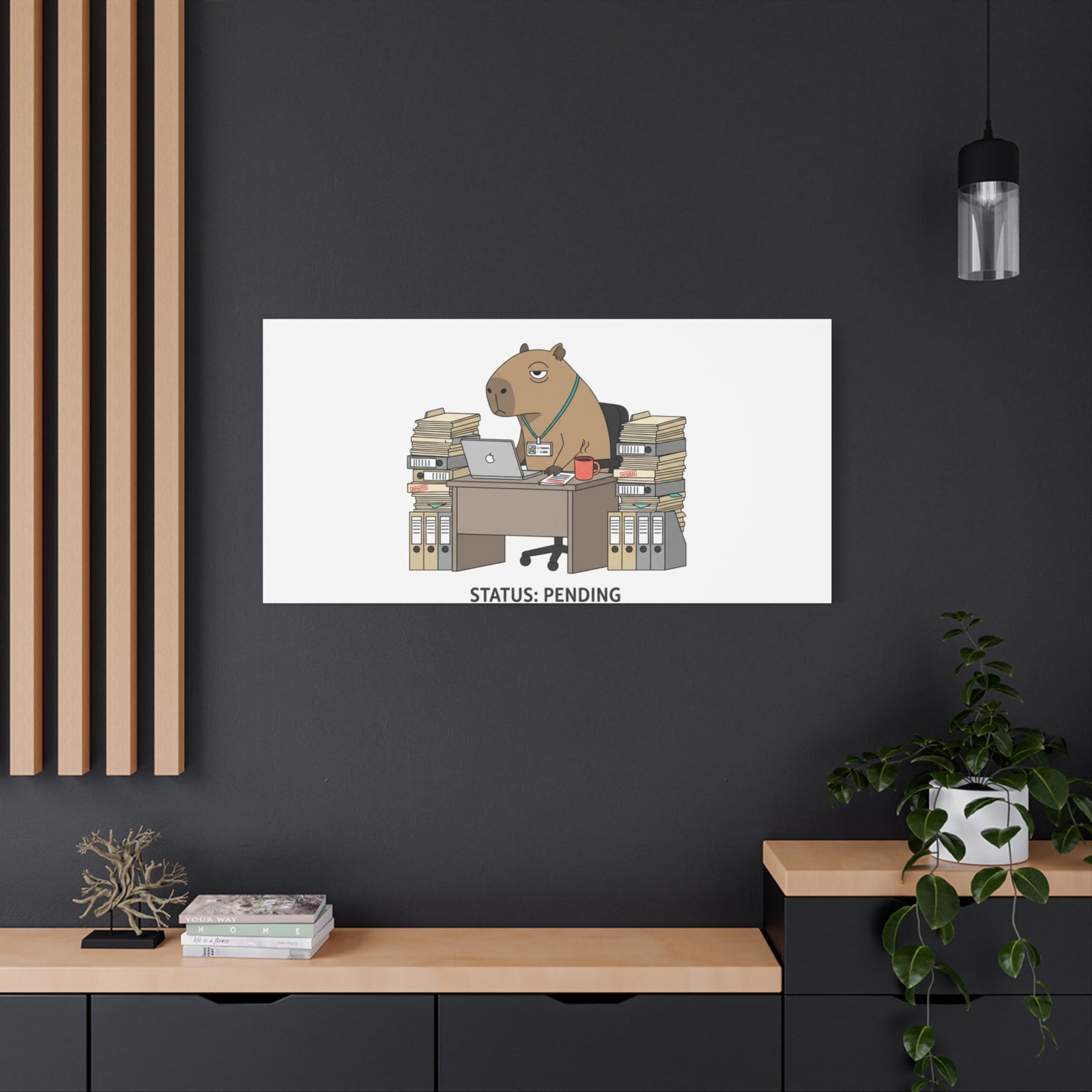 Status: Pending office capybara illustration Canvas | Unhinged Animal Bureaucracy, adulting animal art