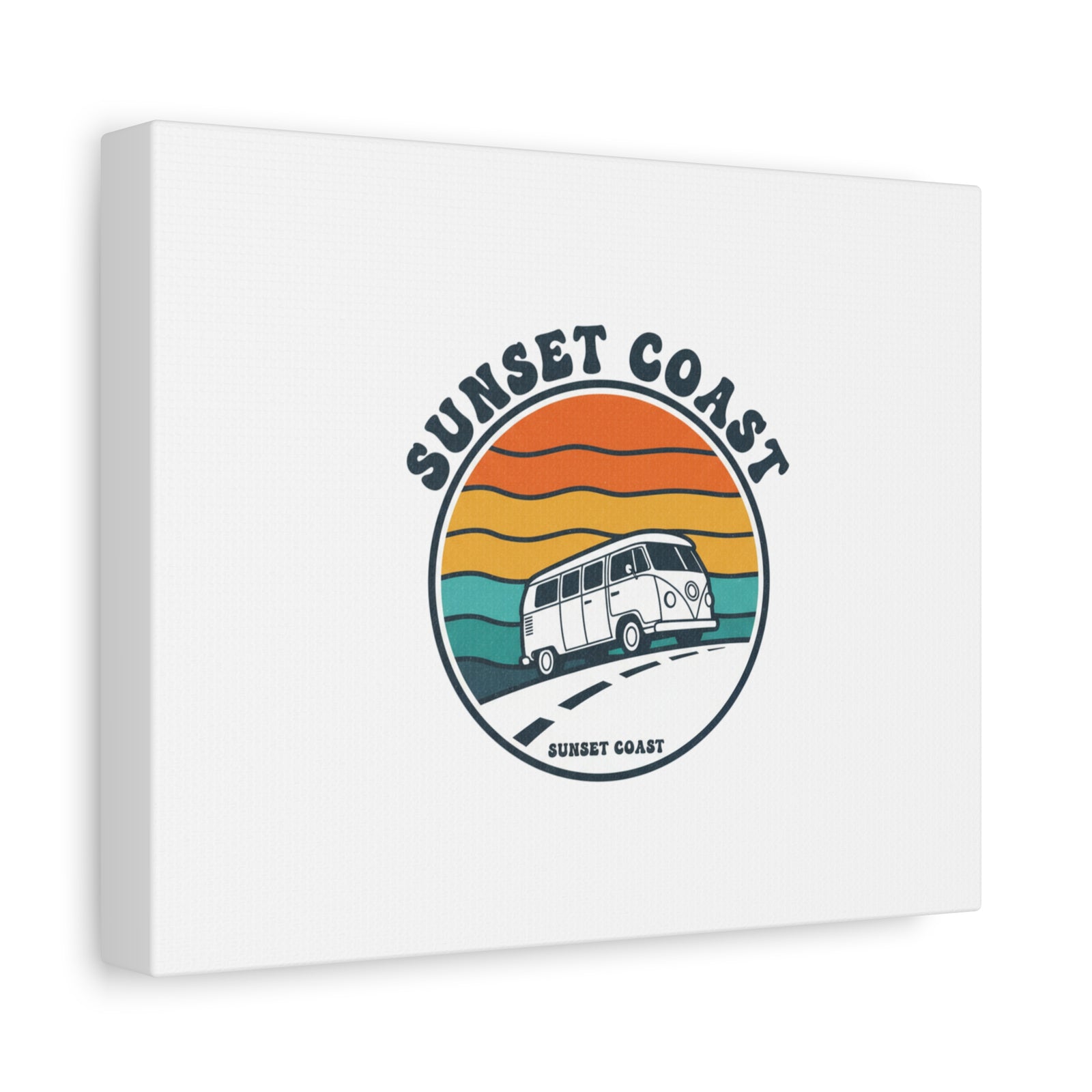 Sunset Coast Retro VW Bus Matte Canvas, 1970s Sunset Palm Poster | Vintage Surf Roadtrip