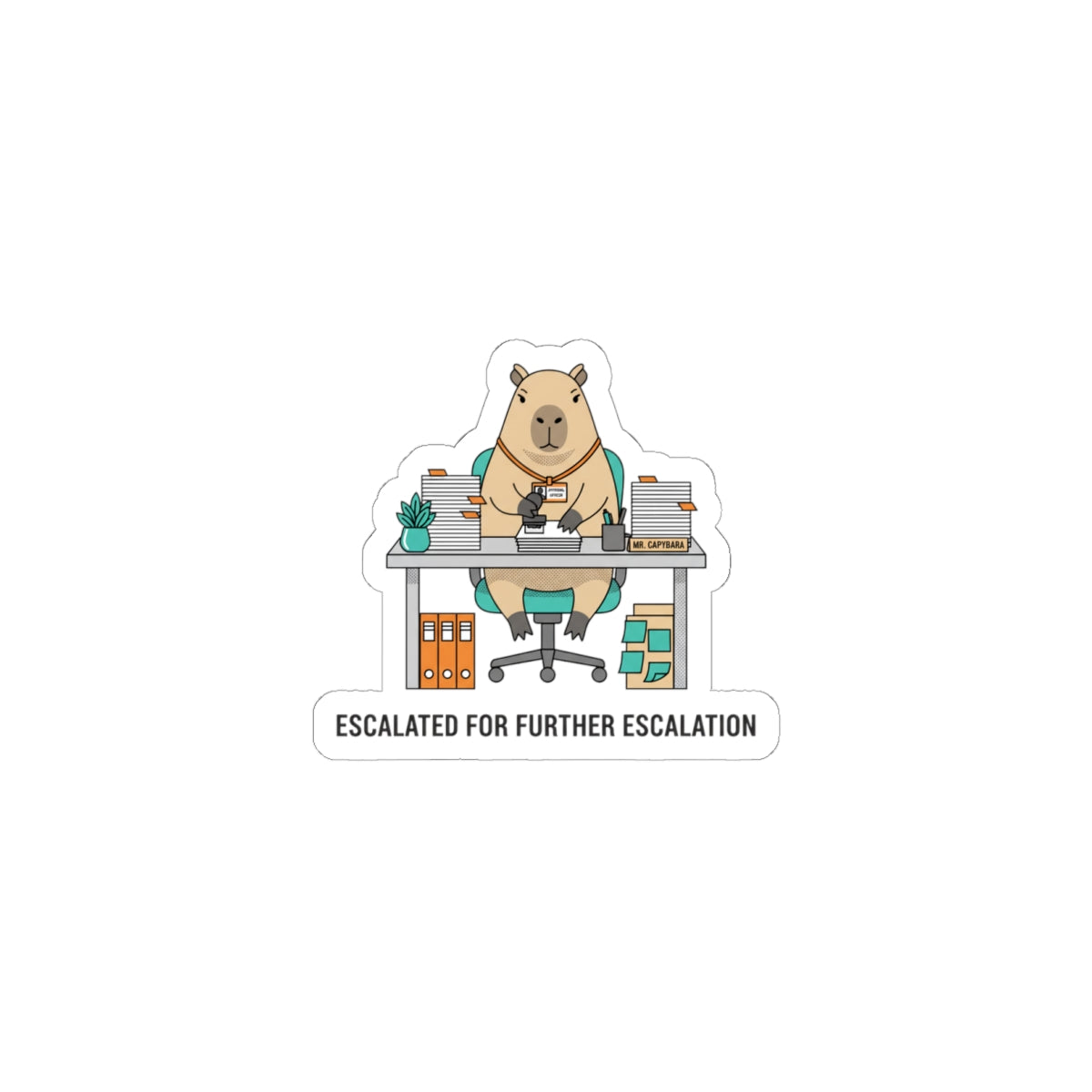 Escalated for Further Escalation Kiss-Cut Sticker | Unhinged Animal Bureaucracy, Office Bear Illustration