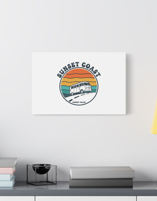 Load image into Gallery viewer, Sunset Coast Retro VW Bus Matte Canvas, 1970s Sunset Palm Poster | Vintage Surf Roadtrip
