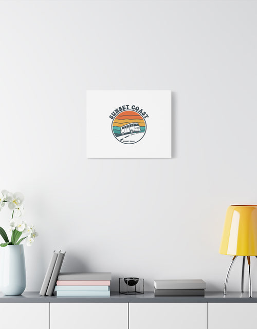 Load image into Gallery viewer, Sunset Coast Retro VW Bus Matte Canvas, 1970s Sunset Palm Poster | Vintage Surf Roadtrip
