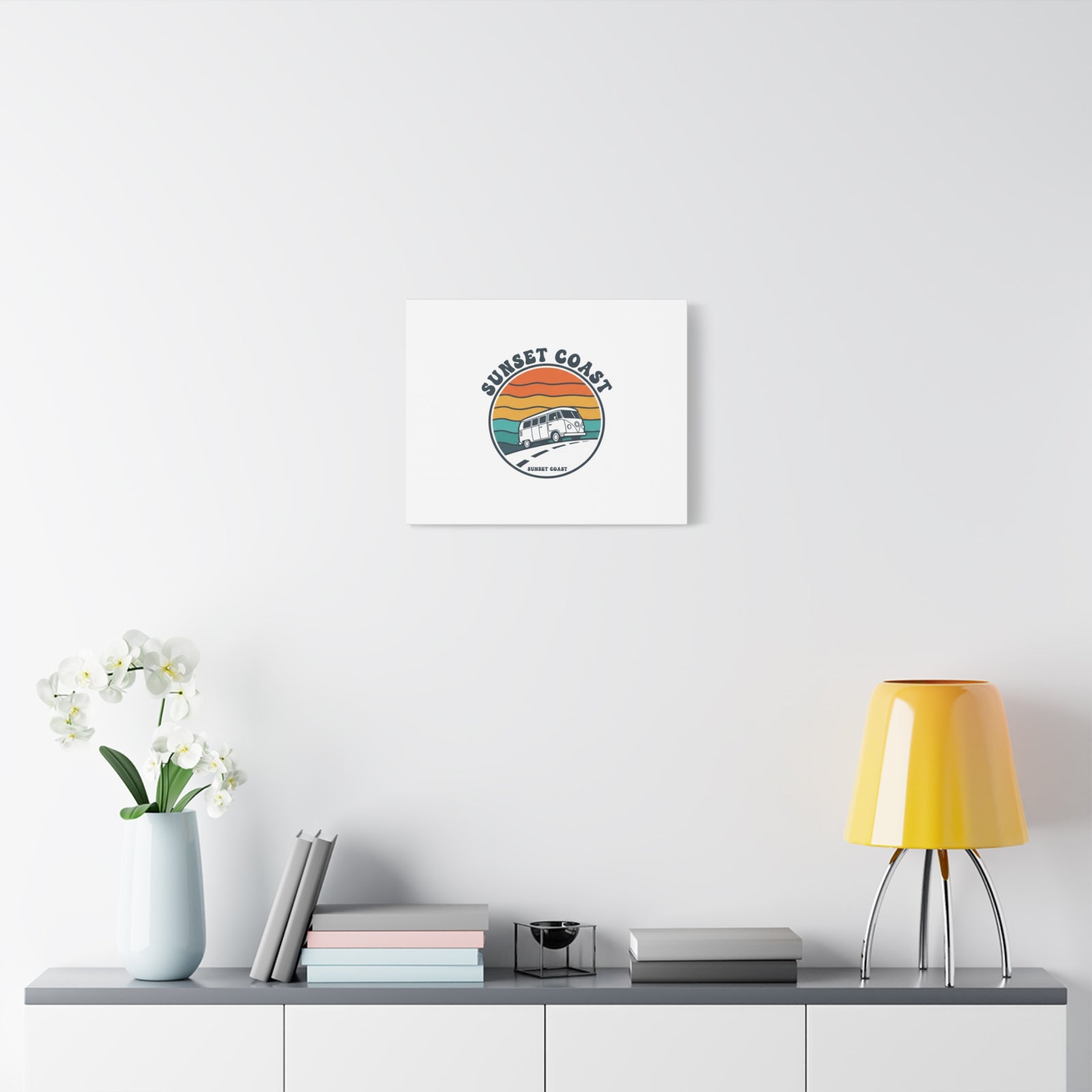 Sunset Coast Retro VW Bus Matte Canvas, 1970s Sunset Palm Poster | Vintage Surf Roadtrip
