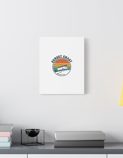 Load image into Gallery viewer, Sunset Coast Retro VW Bus Matte Canvas, 1970s Sunset Palm Poster | Vintage Surf Roadtrip
