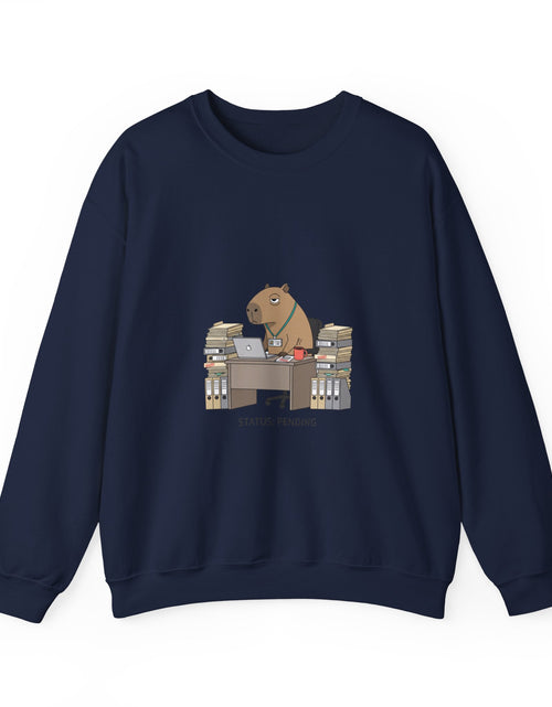 Load image into Gallery viewer, Status Pending Raccoon Desk Illustration Sweatshirt | Unhinged Animal Bureaucracy, office raccoon

