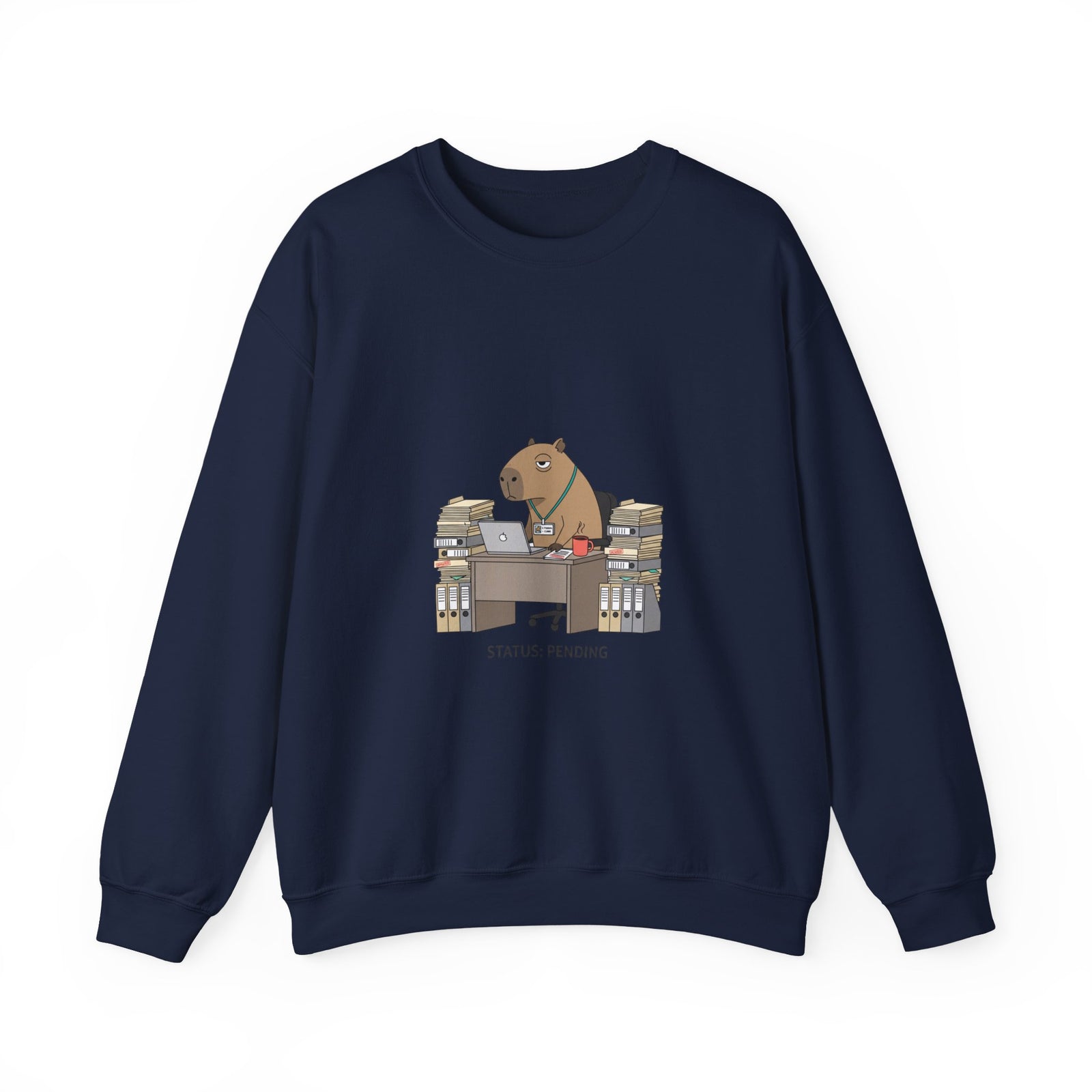 Status Pending Raccoon Desk Illustration Sweatshirt | Unhinged Animal Bureaucracy, office raccoon