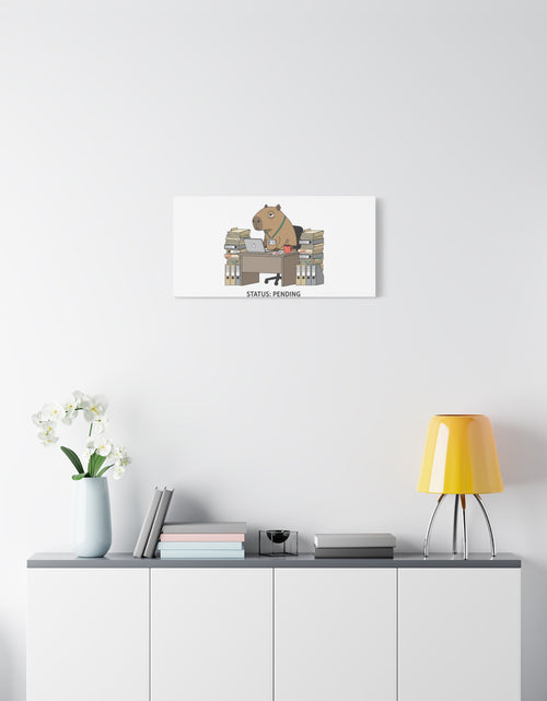 Load image into Gallery viewer, Status: Pending office capybara illustration Canvas | Unhinged Animal Bureaucracy, adulting animal art
