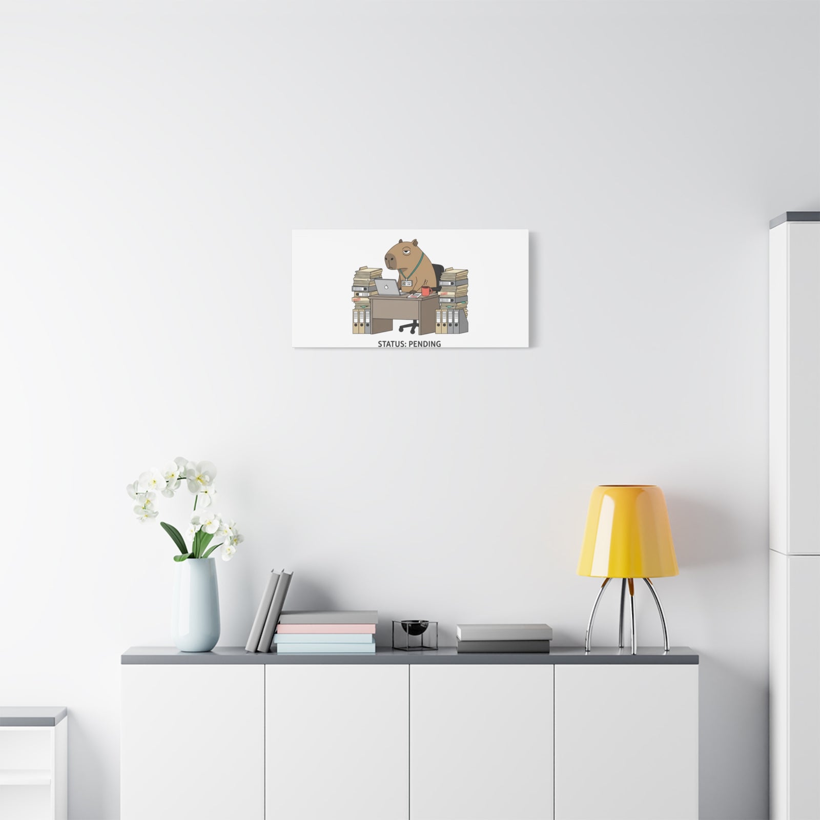 Status: Pending office capybara illustration Canvas | Unhinged Animal Bureaucracy, adulting animal art