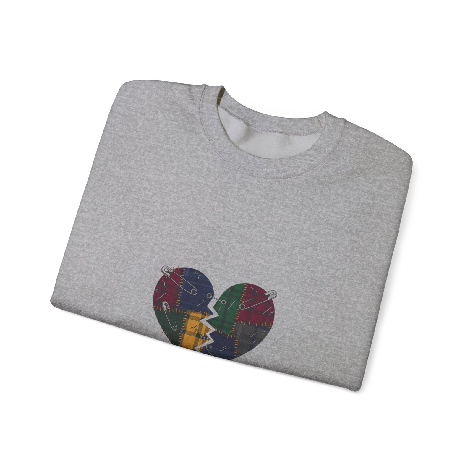 Plaid Broken Heart Crewneck Sweatshirt | Grunge Revival, 90s Flannel Aesthetic
