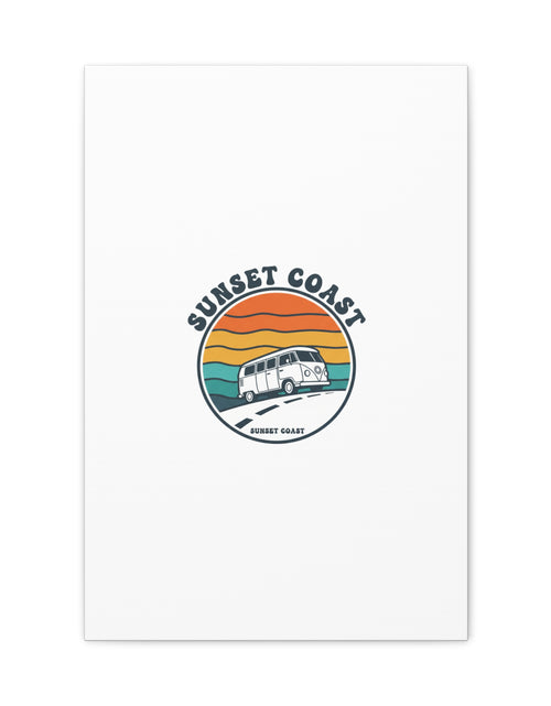 Load image into Gallery viewer, Sunset Coast Retro VW Bus Matte Canvas, 1970s Sunset Palm Poster | Vintage Surf Roadtrip

